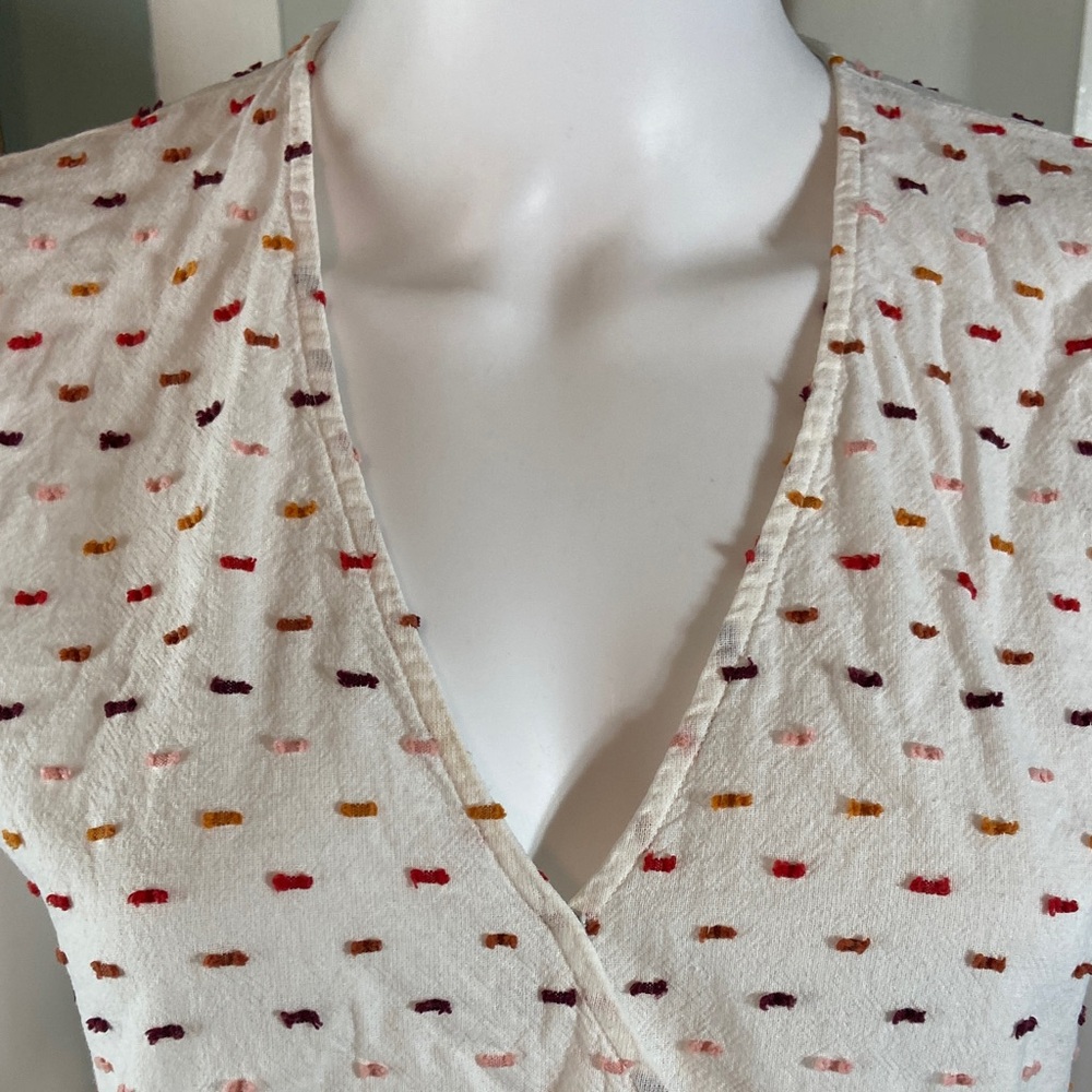 Madewell White Crossover Top Blouse Peplum clip dot cotton Medium M Ruffle Hem - Picture 8 of 12